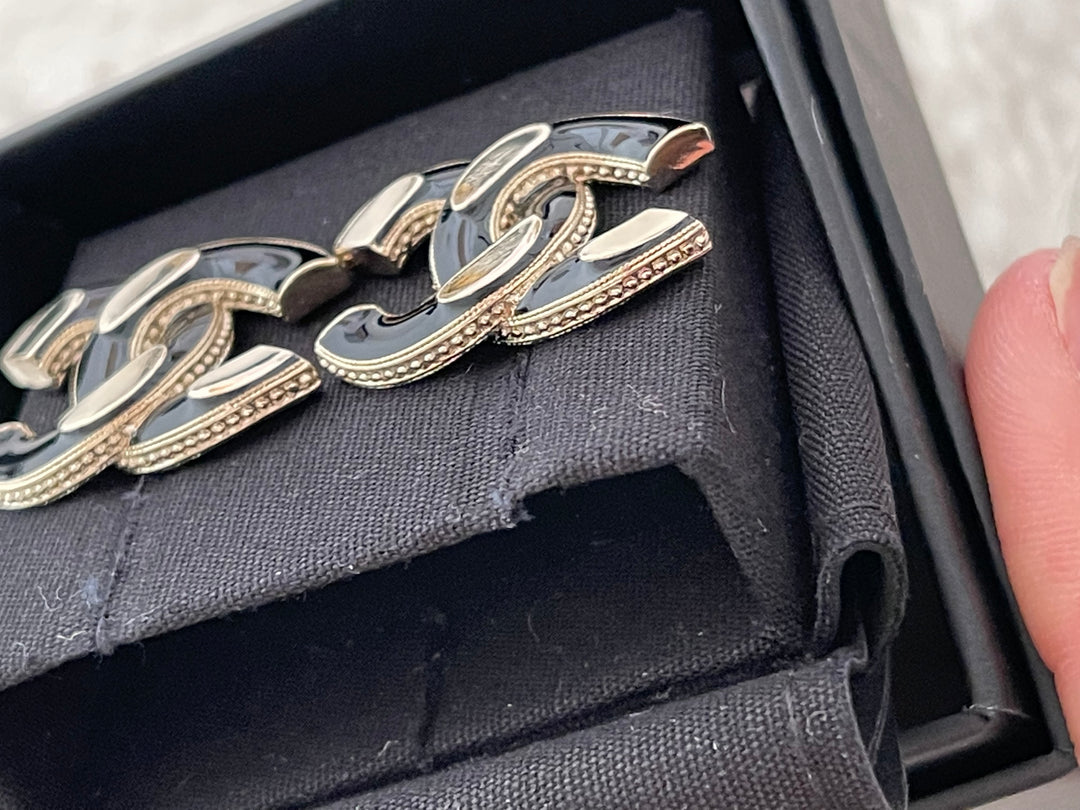 Chanel 21A Gold and Black CC Earrings