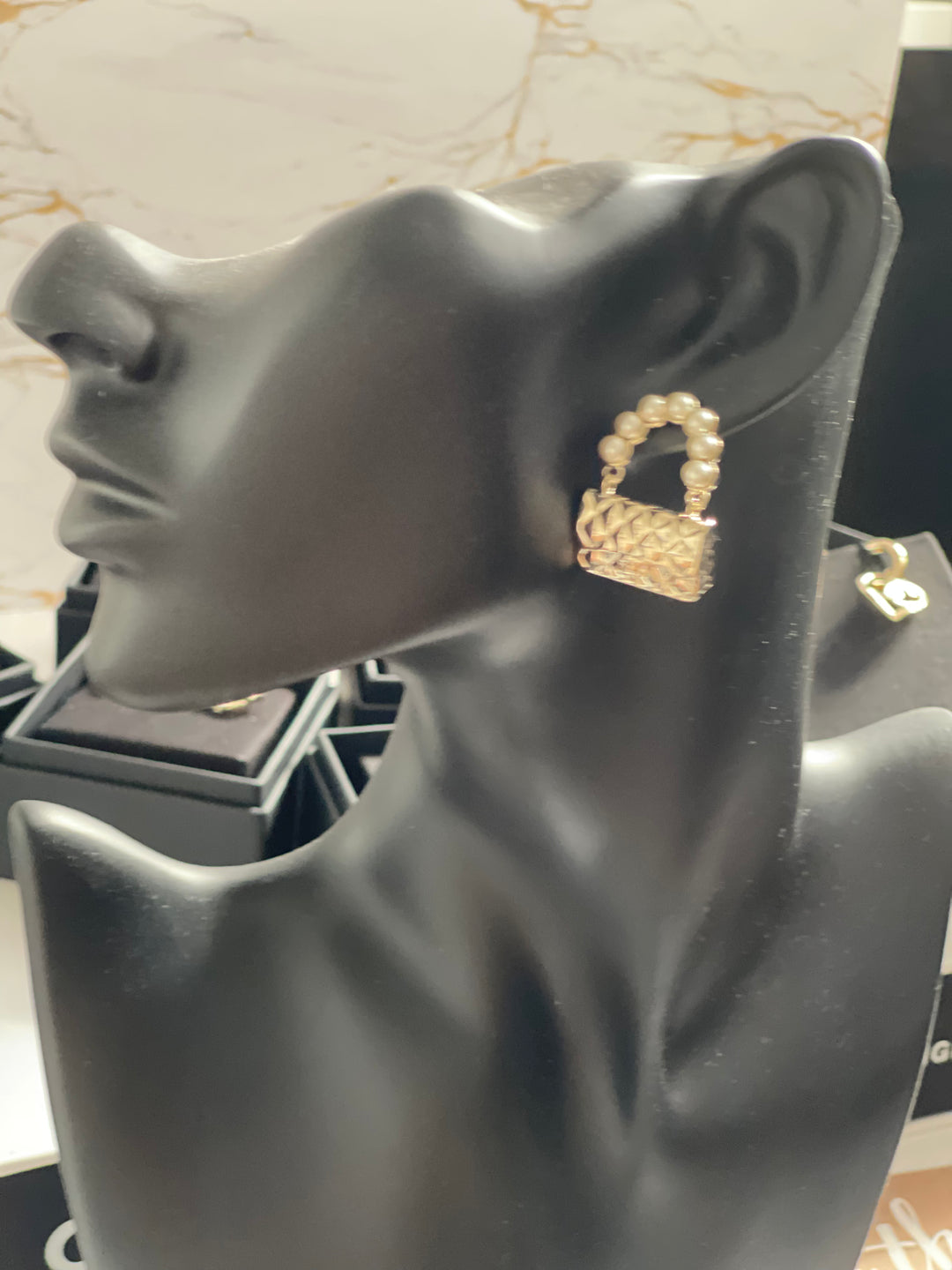 Chanel Handbag Pearl Earrings