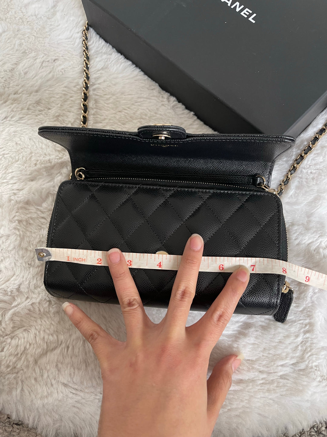 Chanel Wallet with Phone Pouch Clutch with Chain in Black Caviar LGHW