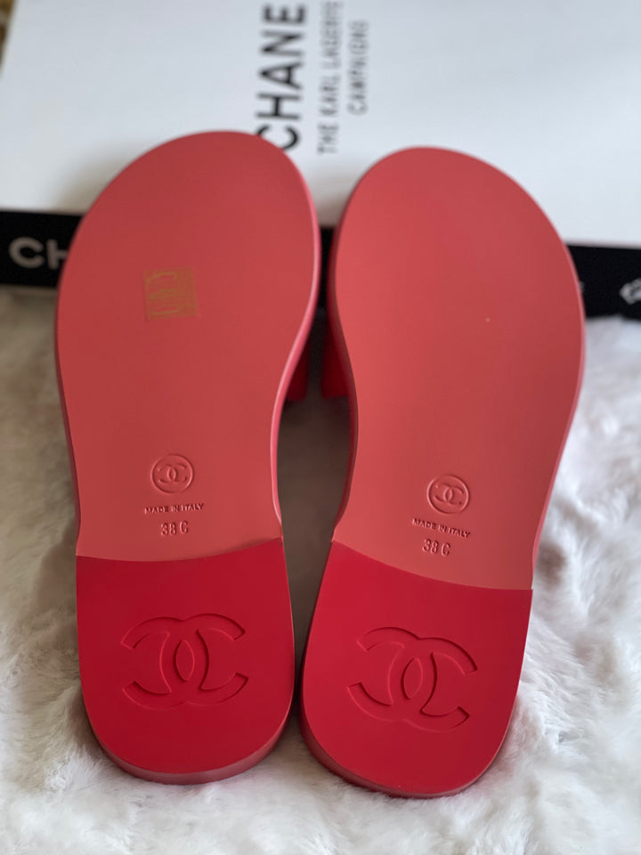 Chanel Red Rubber Sliders Size 38C