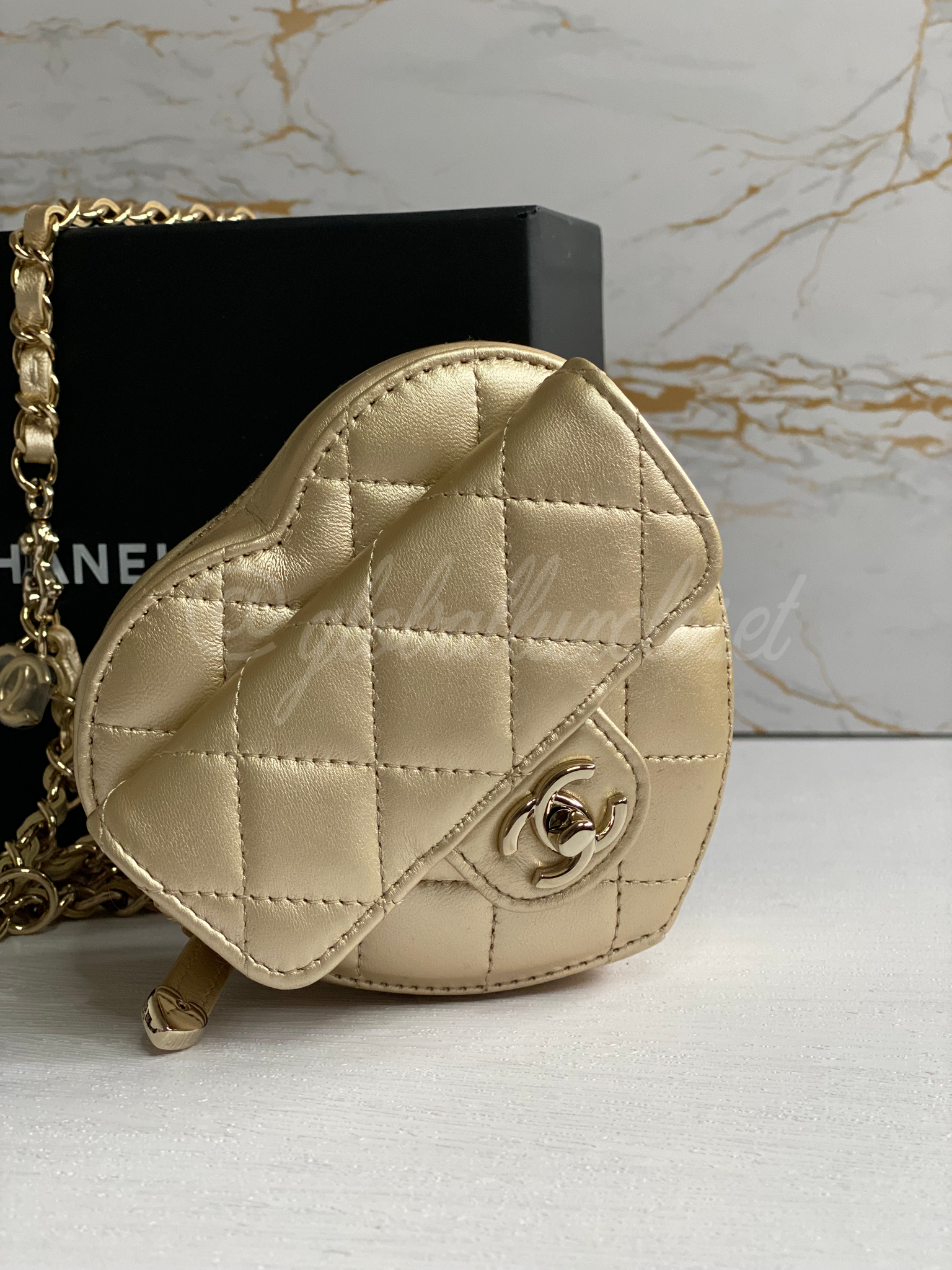 Chanel 22S Gold Lambskin LGHW Heart Belt bag Globalluxcloset