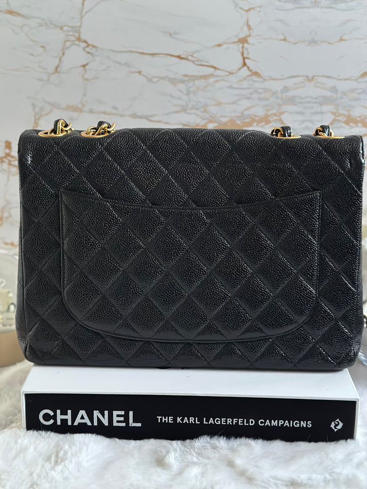 Chanel Series 7 Vintage 24K GHW Black Caviar Jumbo Flap Bag